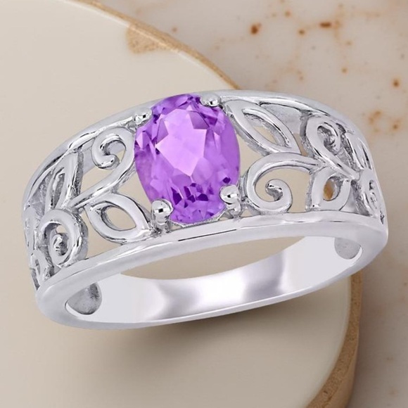 Amethyst 1K natural beautiful, marquee cut 925 silver, scroll style ring ❤️ - Picture 1 of 5